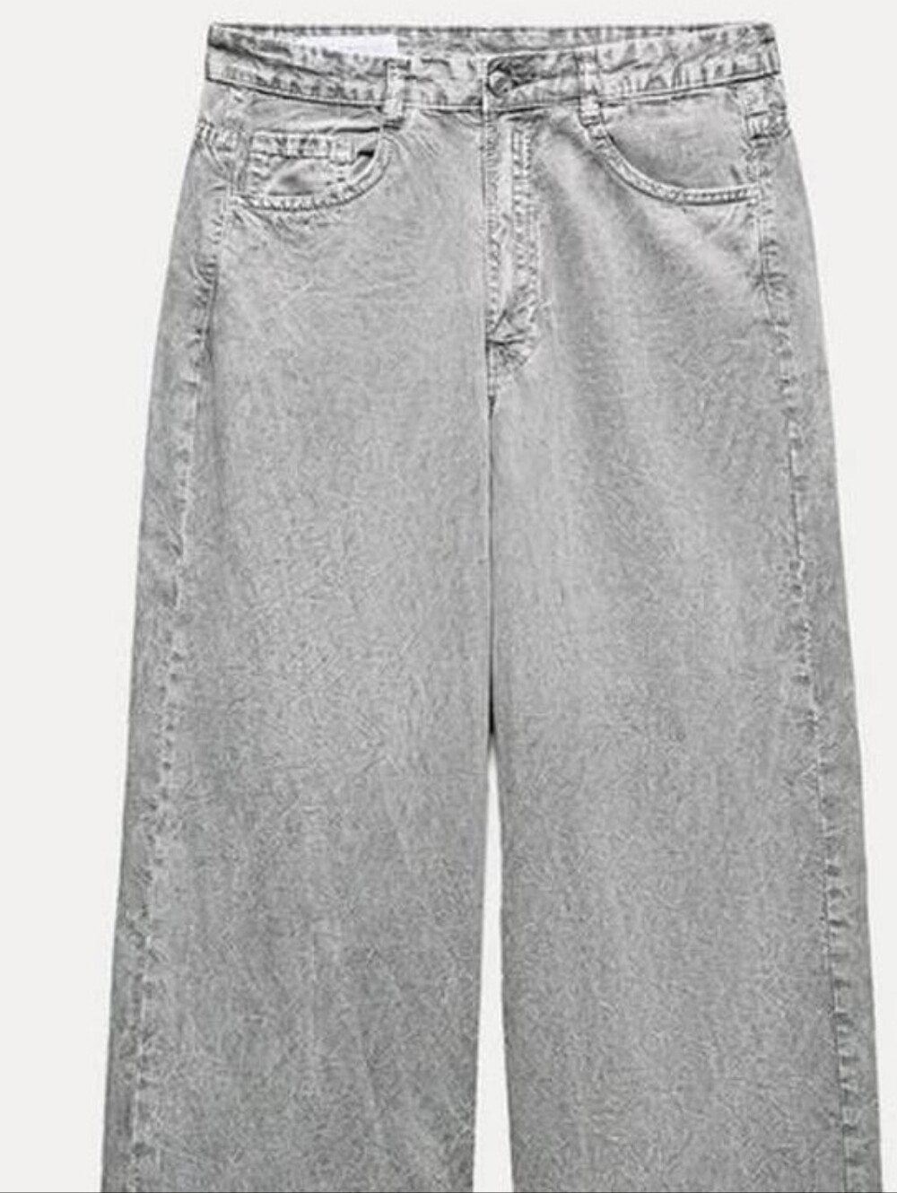 ZARA Lyocell Flowy Wide-Leg DENIM EFECT Lightweight Summer Pants in Light Gray - Picture 6 of 15